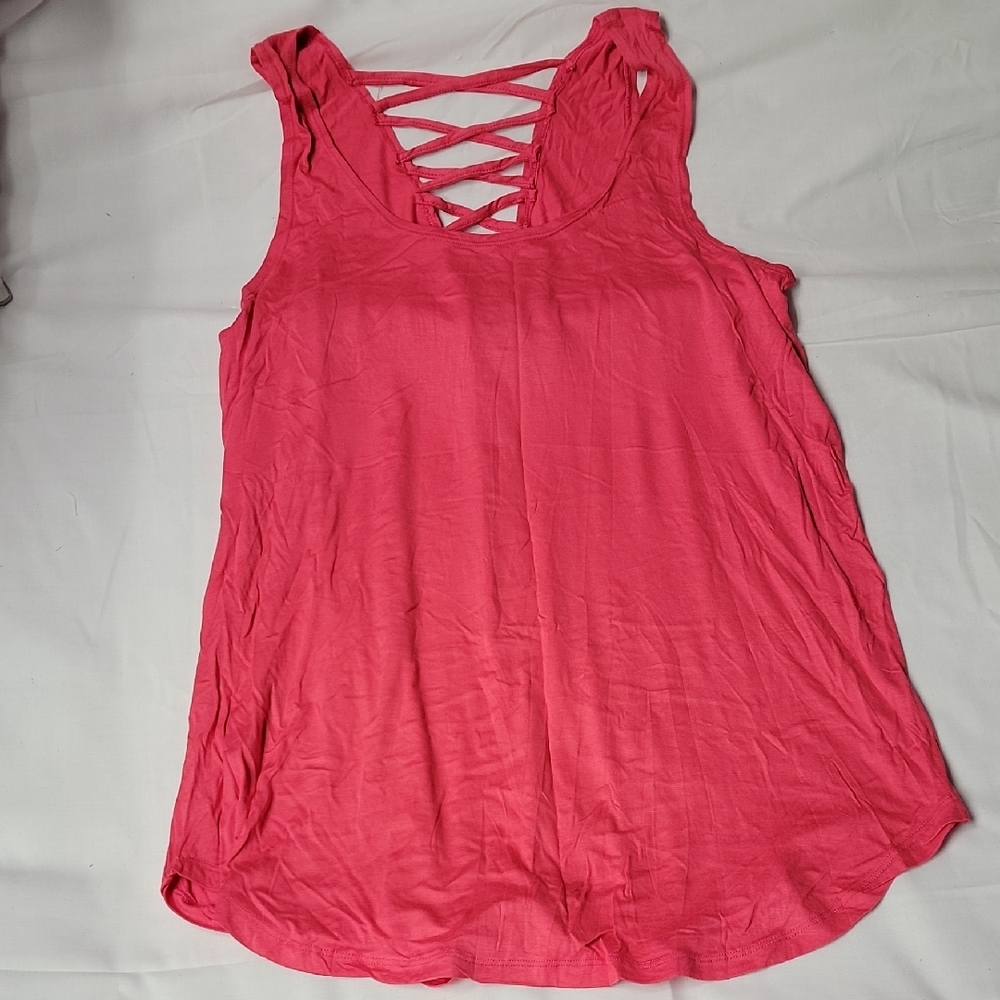 Rouge Collection Salmon Pink Tank Top with Crisscross Back XL